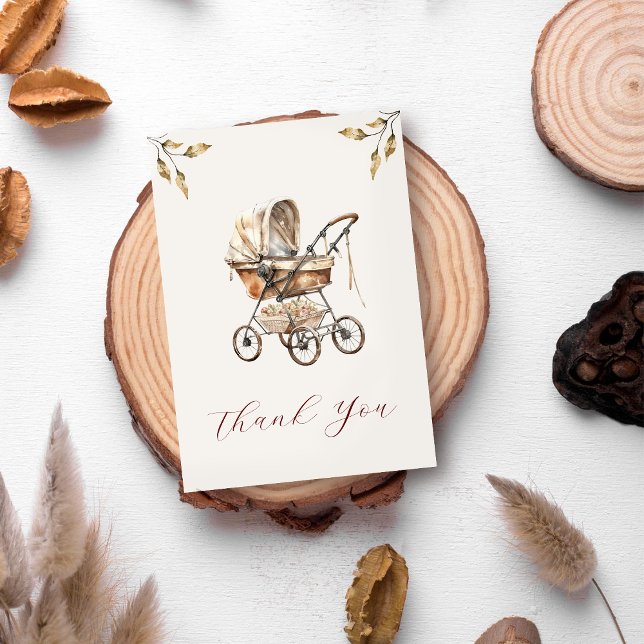 Old Fashion Carriage Floral Leaves Neutrla Beige Thank You Card (Old Fashion Carriage Floral Leaves Neutrla Beige Thank You)