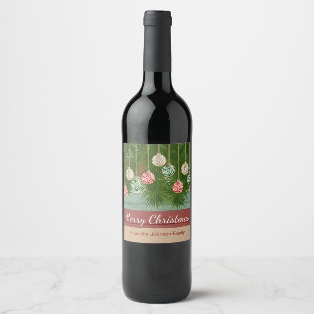 Old Fashion Christmas Decoration Design Wine Label (Front)