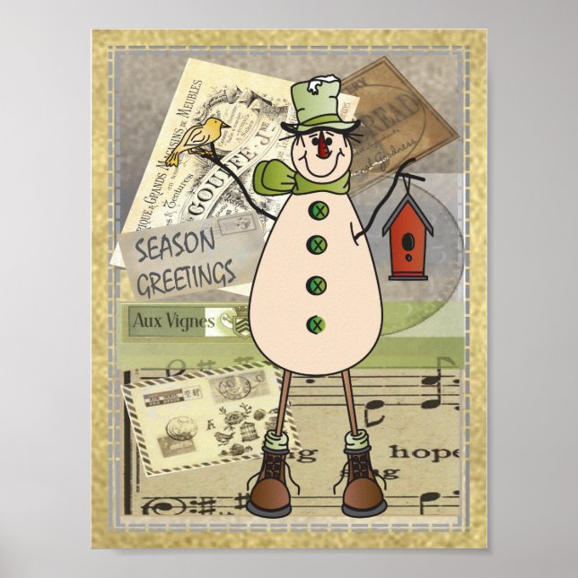 Old Fashion Green Snowman Poster (Front)