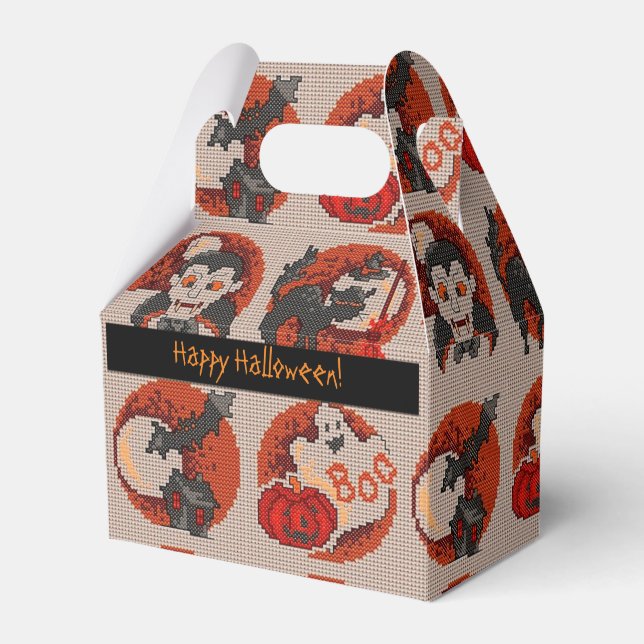 Old Fashion Halloween Faux Cross-Stitch Favour Box (Front Side)