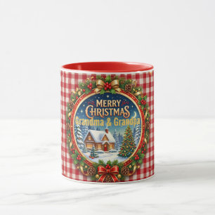Old Fashion Red Chequered Christmas Mug