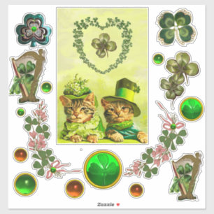 OLD FASHION ST. PATRICK'S DAY CATS ,SHAMROCK HEART
