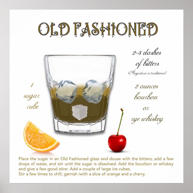 Old Fashion Vintage Cocktail Recipe Poster (Front)