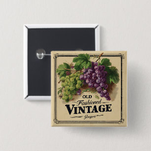 Old Fashion Vintage Grapes, Purple and Black Wine 2 Inch Square Button