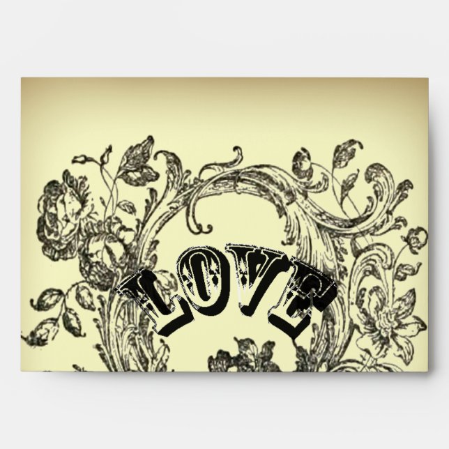 old fashion yellow flourish swirls victorian envelope (Front)