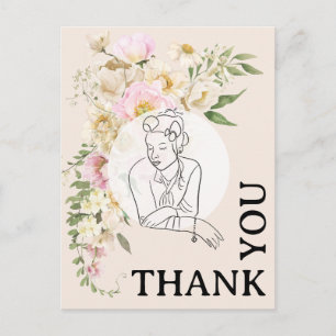 Old Fashioned 1940s Woman Floral Thank You  Postcard