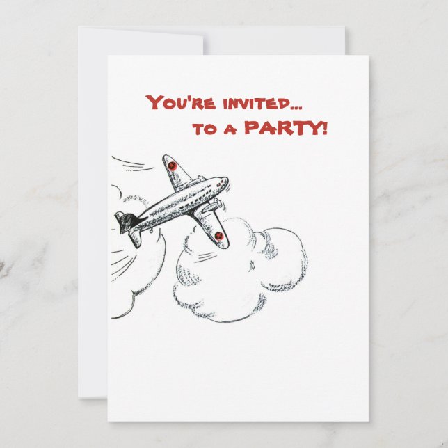 Old Fashioned Airplane Drawing Invitation (Front)