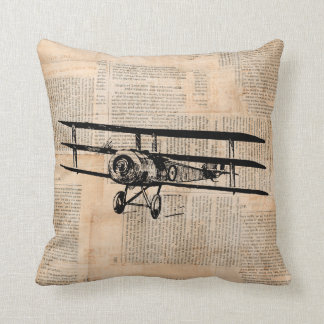 Old Fashioned Airplane Vintage Plane Newspaper Throw Pillow