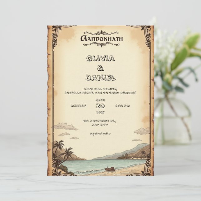 Old-fashioned and worn wedding invitation (Standing Front)
