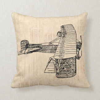 Old Fashioned Antique Airplane Beige Script Throw Pillow