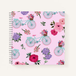 Old Fashioned Aqua and Pink Bike with Flowers Notebook