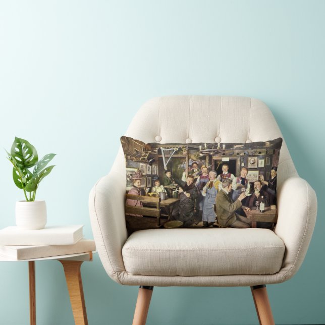 Old Fashioned Bar with People Celebrating, a Party Lumbar Pillow (Chair)