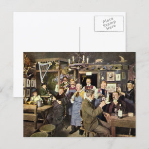 Old Fashioned Bar with People Celebrating, a Party Postcard