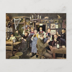 Old Fashioned Bar with People Celebrating, a Party Postcard