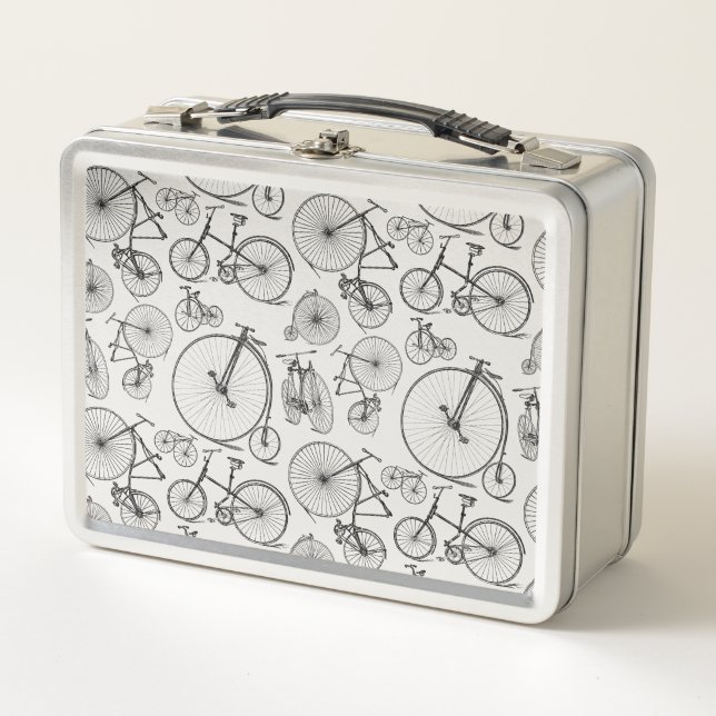 Old Fashioned Bicycles CUSTOM BACKGROUND COLOR Metal Lunch Box (Front)