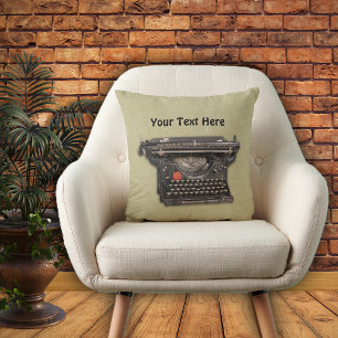 Old Fashioned Black Manuel Typewriter Tan Throw Pillow