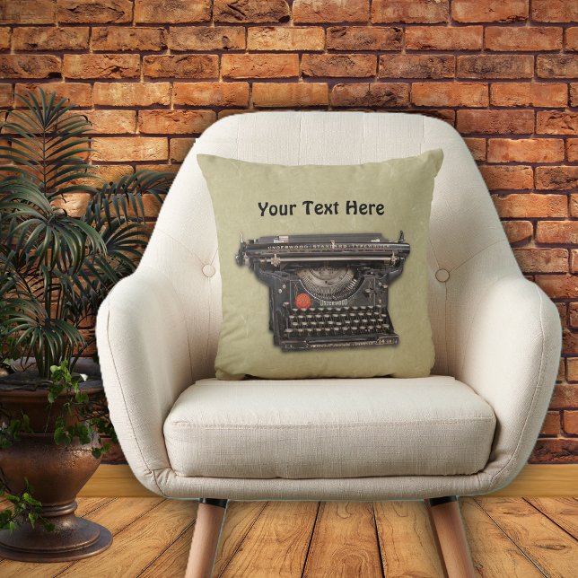 Old Fashioned Black Manuel Typewriter Tan Throw Pillow (Black Old time manual typewriter on marbled look tan on decorative throw pillow.)