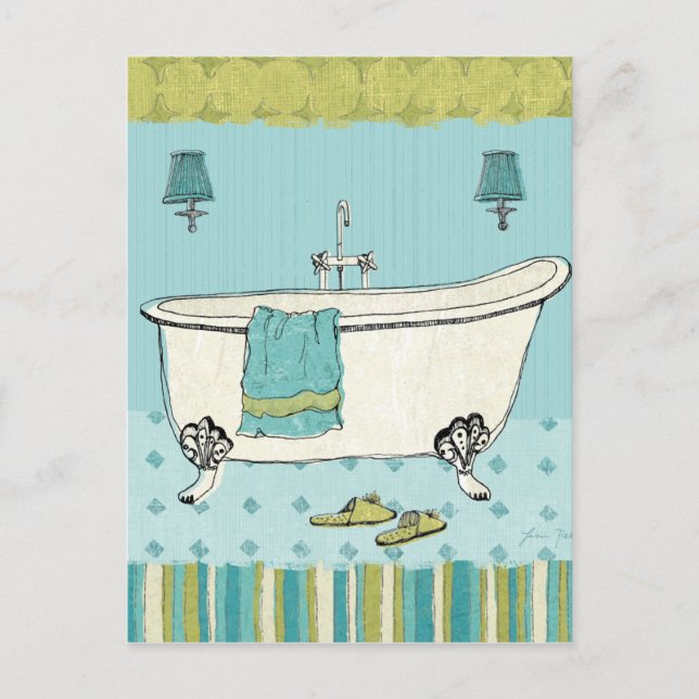 Old Fashioned Blue Bathroom Postcard (Front)