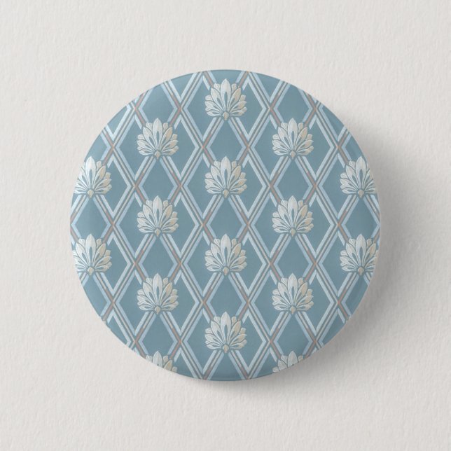 Old Fashioned Blue Fan Lattice Wallpaper Pattern 2 Inch Round Button (Front)