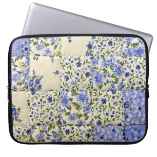 Old-fashioned Blue Floral Quilt Laptop Sleeve