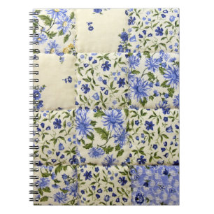 Old-fashioned Blue Floral Quilt Pattern Notebook