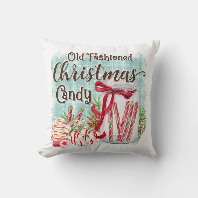 Old Fashioned Candy Christmas Home Decor Throw Pillow (Front)