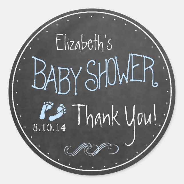 Old Fashioned Chalkboard Letters  Boy Baby Shower Classic Round Sticker (Front)