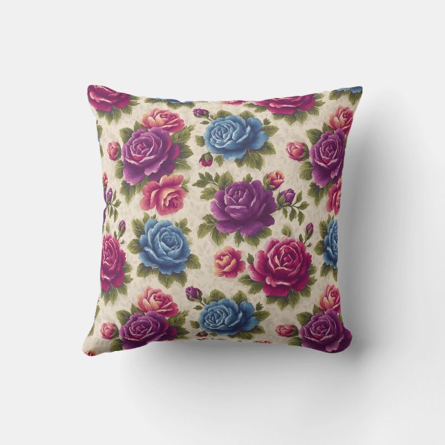 Old-Fashioned Charm Botanical Rose Accent Throw Pillow (Back)