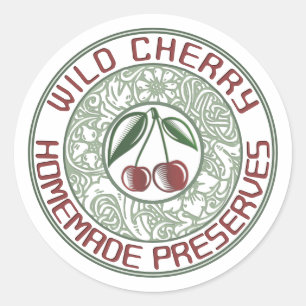 Old Fashioned Cherry Jam Stylized Fruit and Flower Classic Round Sticker