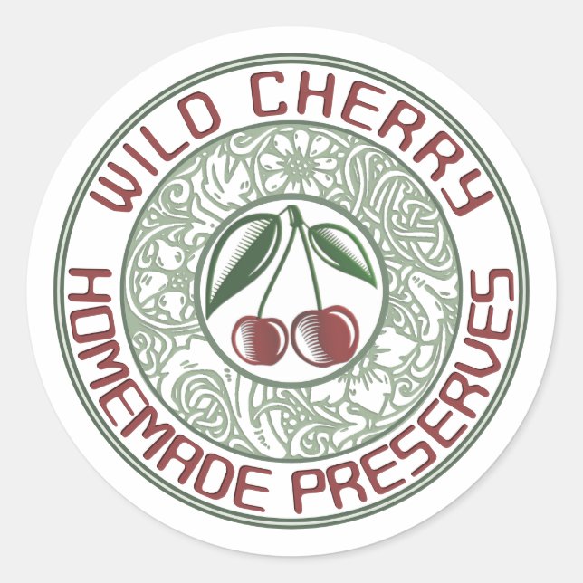 Old Fashioned Cherry Jam Stylized Fruit and Flower Classic Round Sticker (Front)
