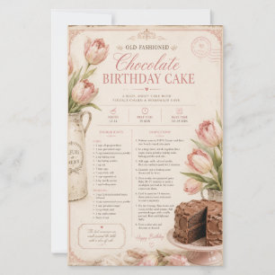 Old Fashioned Chocolate Birthday Cake, Pink Tulips