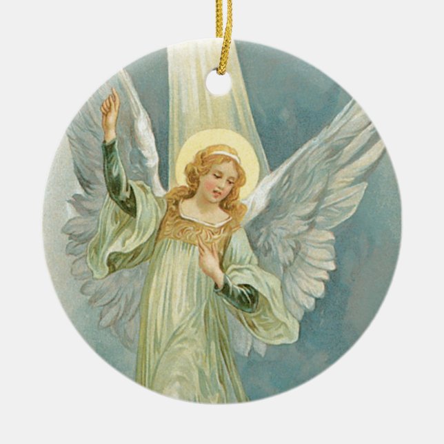 Old Fashioned Christmas Angel Gloria Ceramic Ornament (Front)