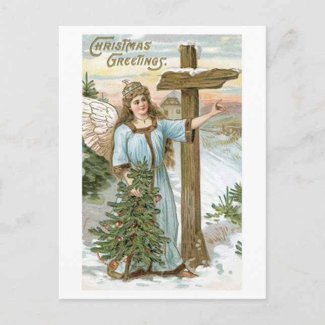 Old-fashioned Christmas, Angel Holiday Postcard (Front)