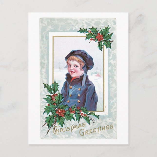 Old-fashioned Christmas, Boy Holiday Postcard (Front)