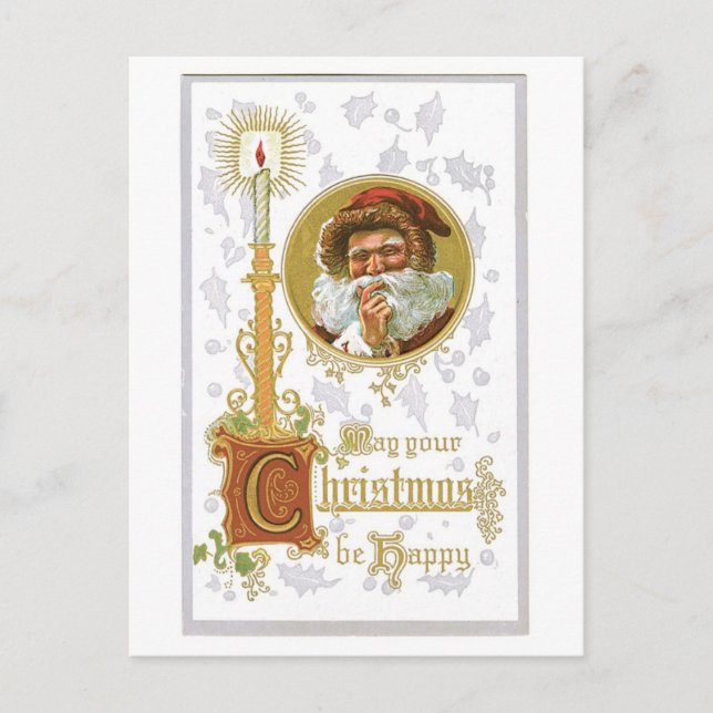 Old-fashioned Christmas, Candle Holiday Postcard (Front)