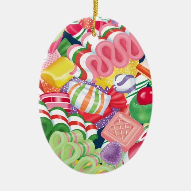 Old Fashioned Christmas Candy Ceramic Ornament (Front)