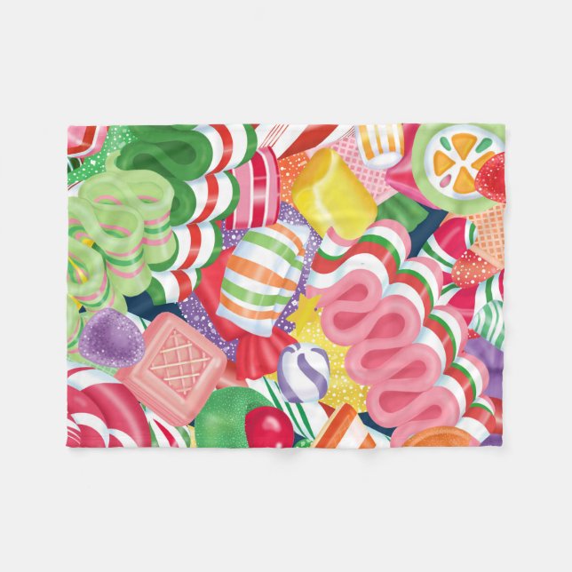 Old Fashioned Christmas Candy Fleece Blanket (Front (Horizontal))