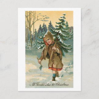 Old-fashioned Christmas, Christmas tree Holiday Postcard