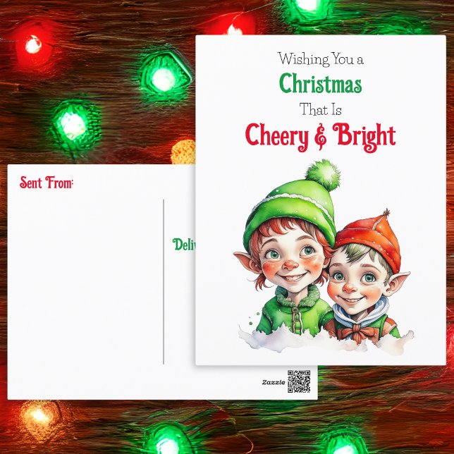 Old-Fashioned Christmas Elves Cheery and Bright Holiday Postcard (Creator Uploaded)