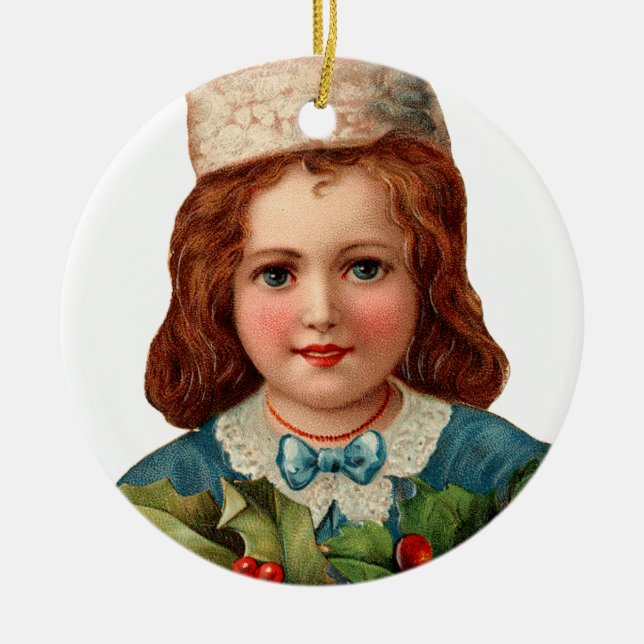 Old-fashioned Christmas, Girl Ceramic Ornament (Front)
