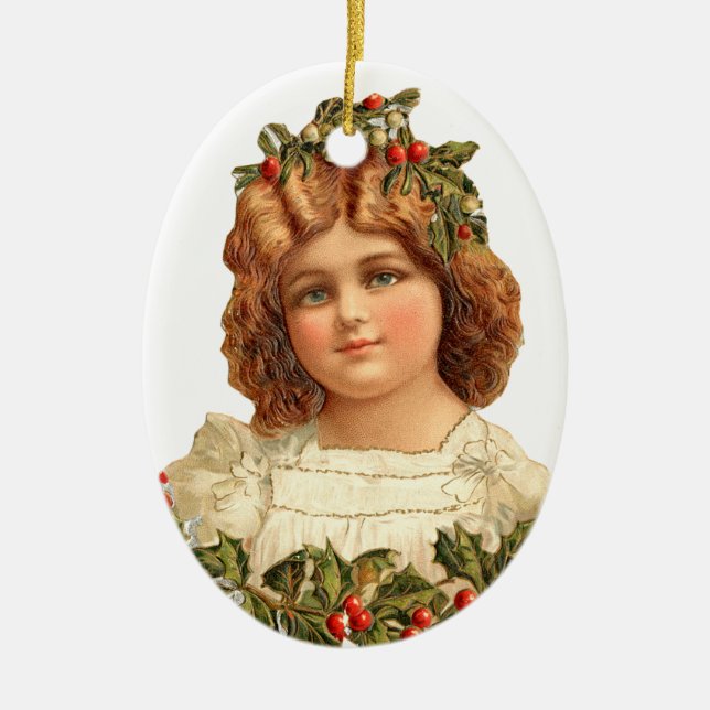 Old-fashioned Christmas, Girl Ceramic Ornament (Front)