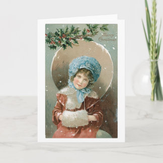 Old-fashioned Christmas, Girl Holiday Card