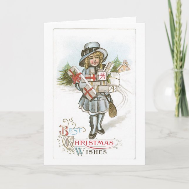 Old-fashioned Christmas, Girl Holiday Card (Front)