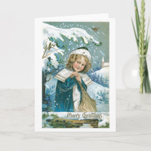 Old-fashioned Christmas, Girl Holiday Card