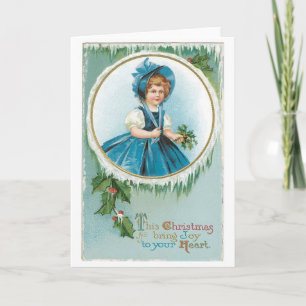 Old-fashioned Christmas, Girl Holiday Card