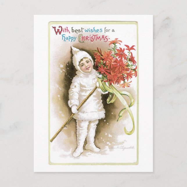 Old-fashioned Christmas, Girl Holiday Postcard (Front)