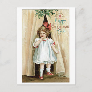 Old-fashioned Christmas, Girl Holiday Postcard