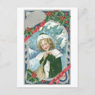 Old-fashioned Christmas, Girl Holiday Postcard