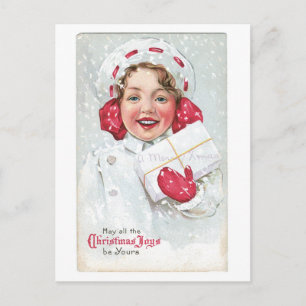 Old-fashioned Christmas, Girl Holiday Postcard