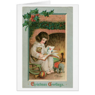 Old-fashioned Christmas, Girl with Teddy bear